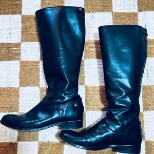 Frye Melissa Button Women's Black Leather Heeled Boots